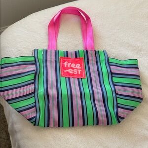 Free People Multicolor Striped Tote with Pink Handles